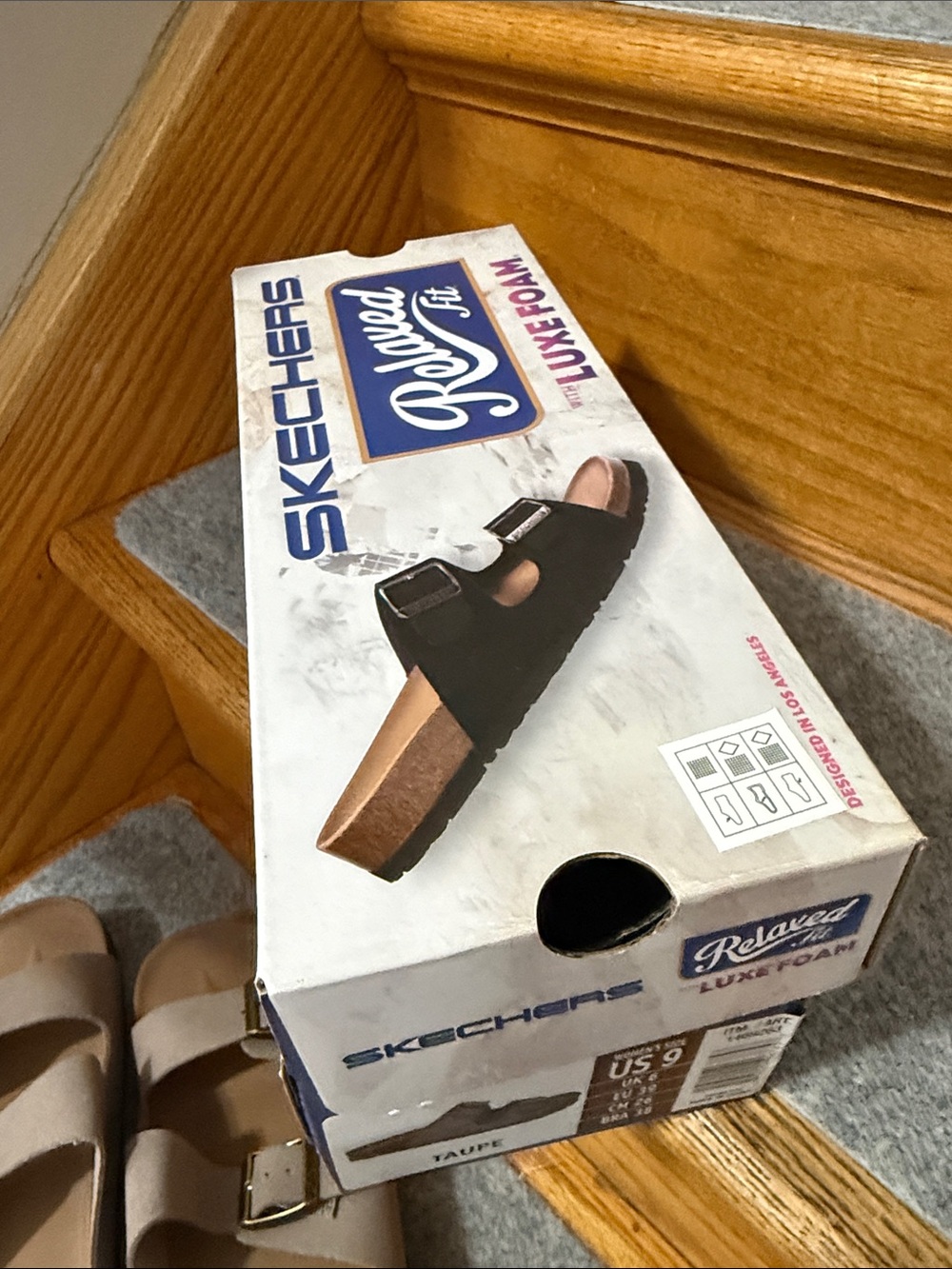 Skechers Taupe Double Buckle Luxe Foam Sandals - Picture 9 of 9